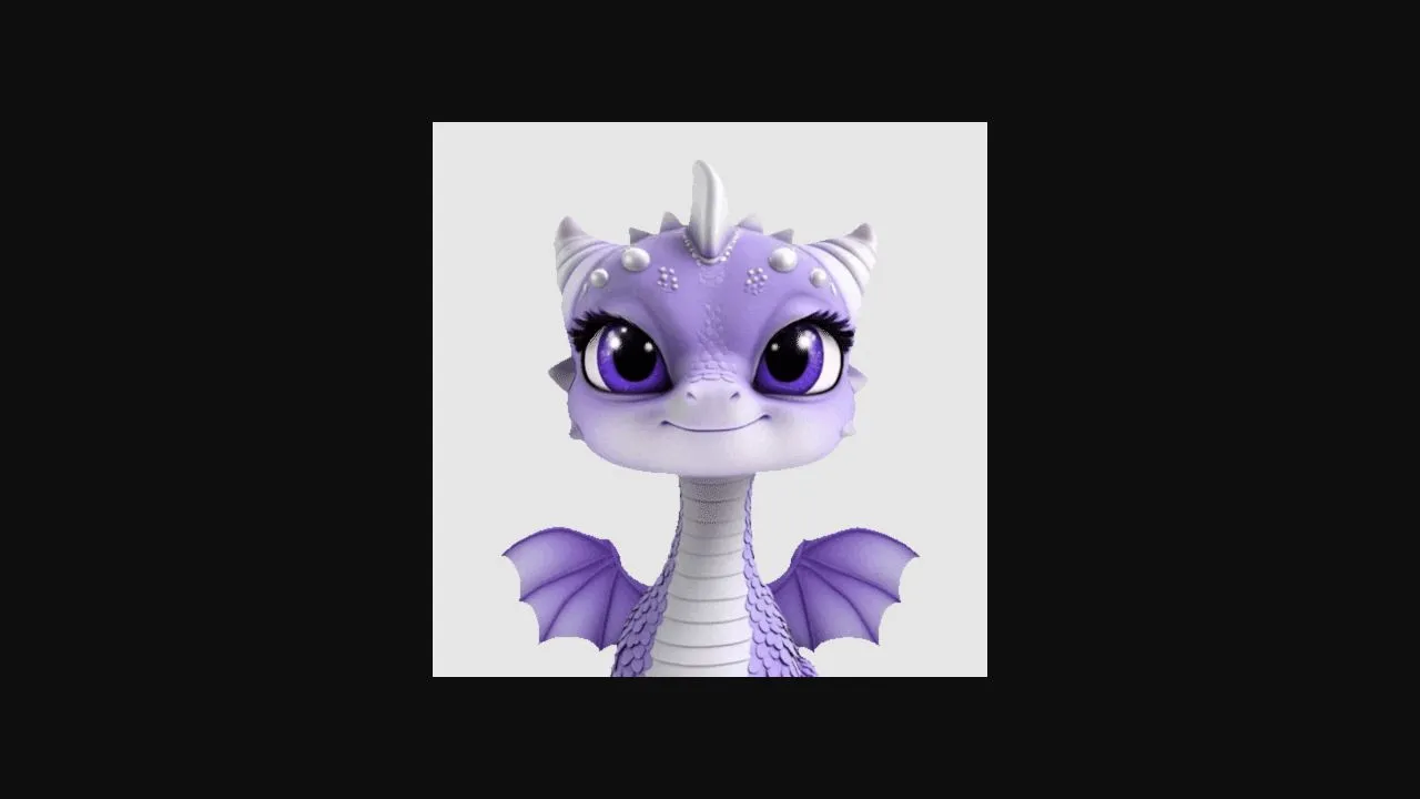 Large close-up of Mussy the purple dragon
