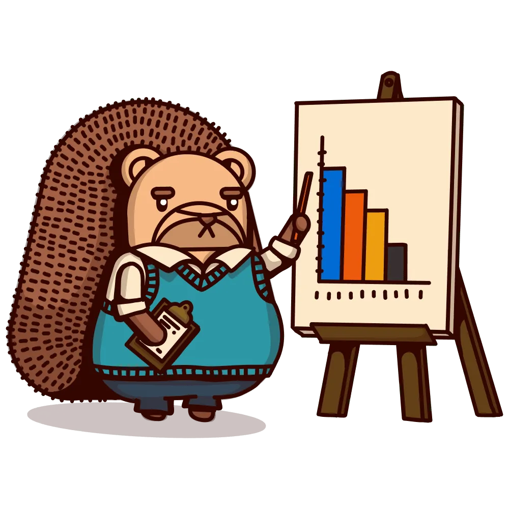 PostHog hedgehog presenting a large analytics chart