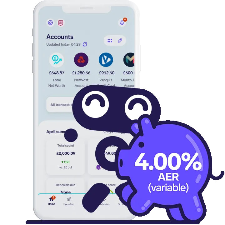 Large Snoop robot jumping in front of the finance app home screen