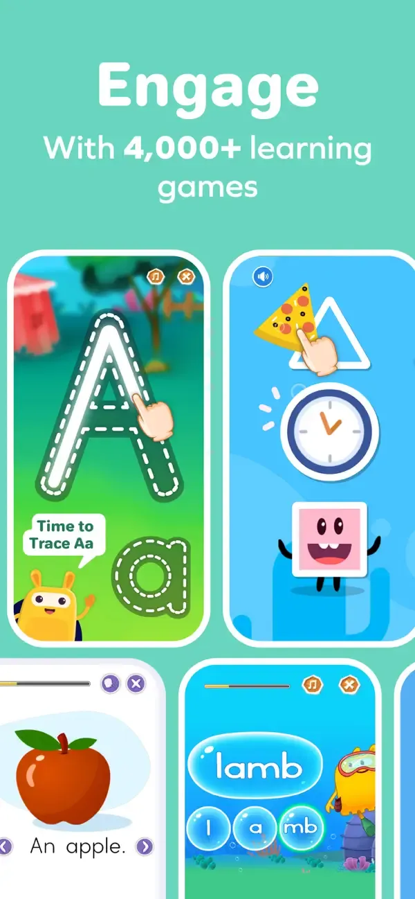 SplashLearn characters guiding several learning games