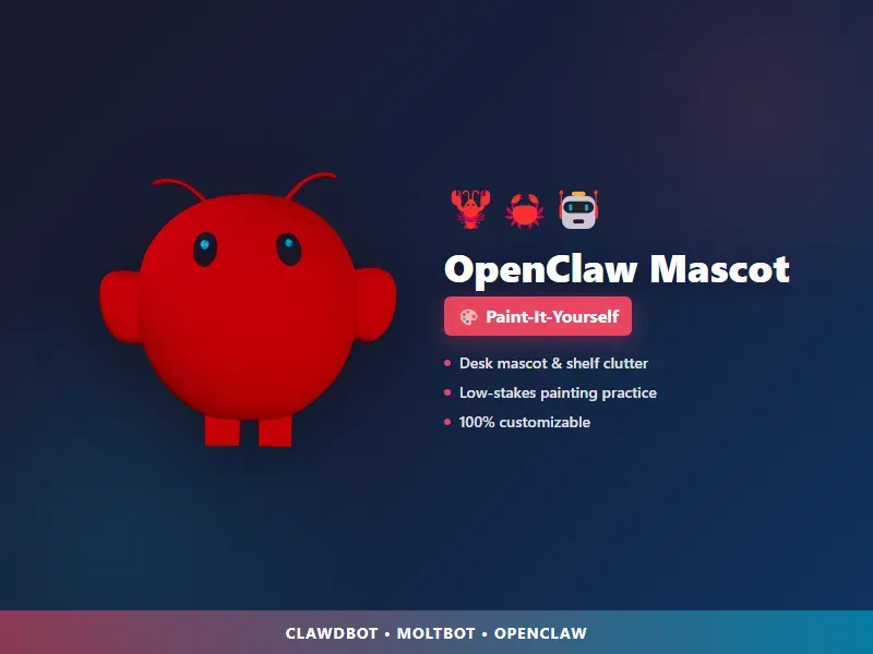 Red OpenClaw mascot presented as a customizable desk figure