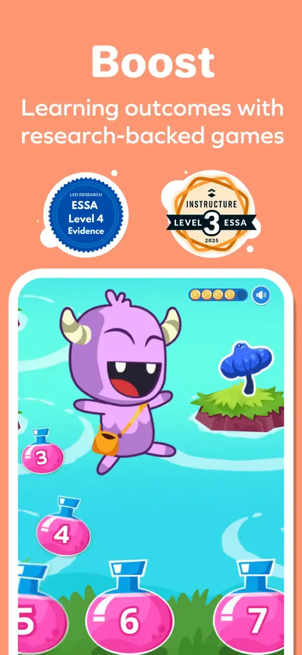 Large purple Splashee character inside a math game