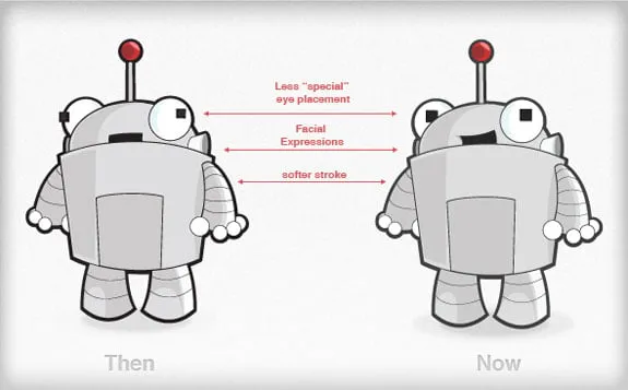 Side-by-side comparison of Roger Mozbot before and after his redesign