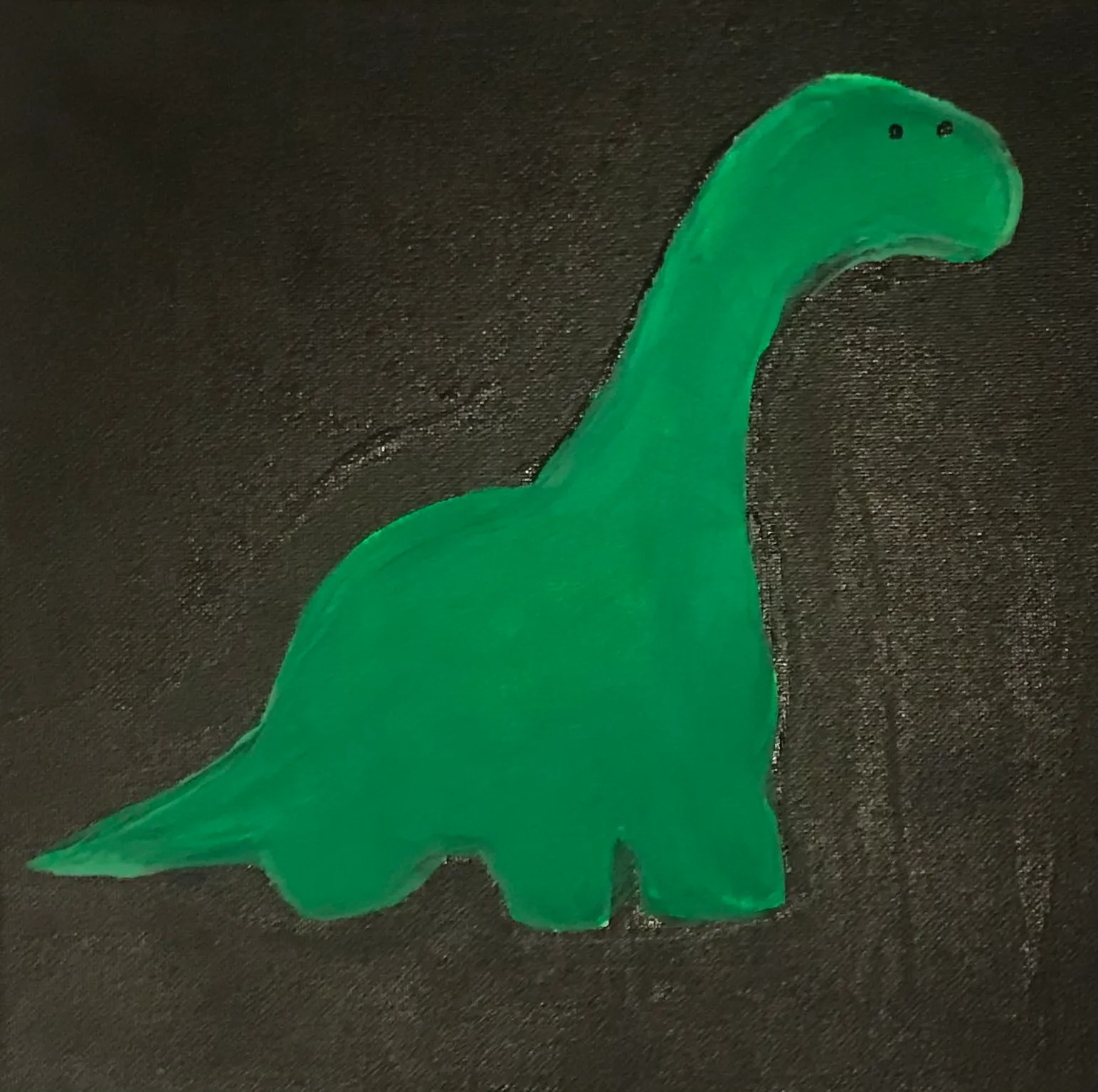 A hand-painted acrylic portrait of Deno's dinosaur mascot