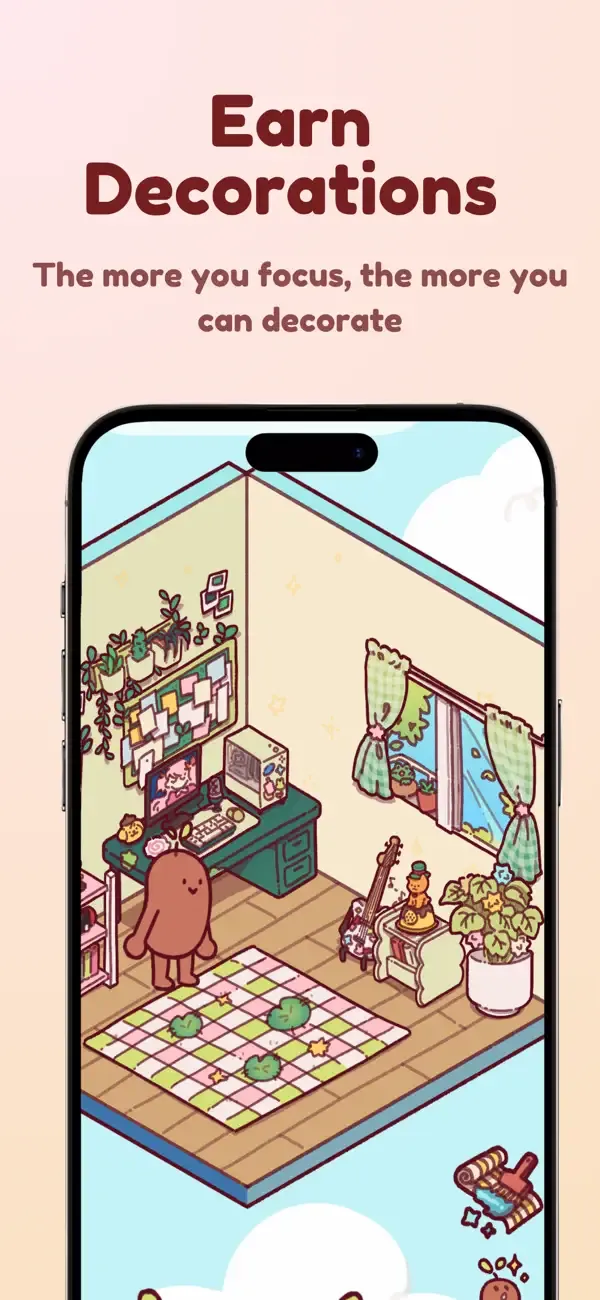 Bean inside a decorated Focus Friend room