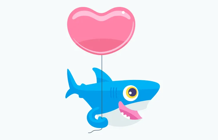 Sammy the Shark floating beneath a balloon