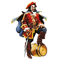 Captain Morgan pirate character in a red coat