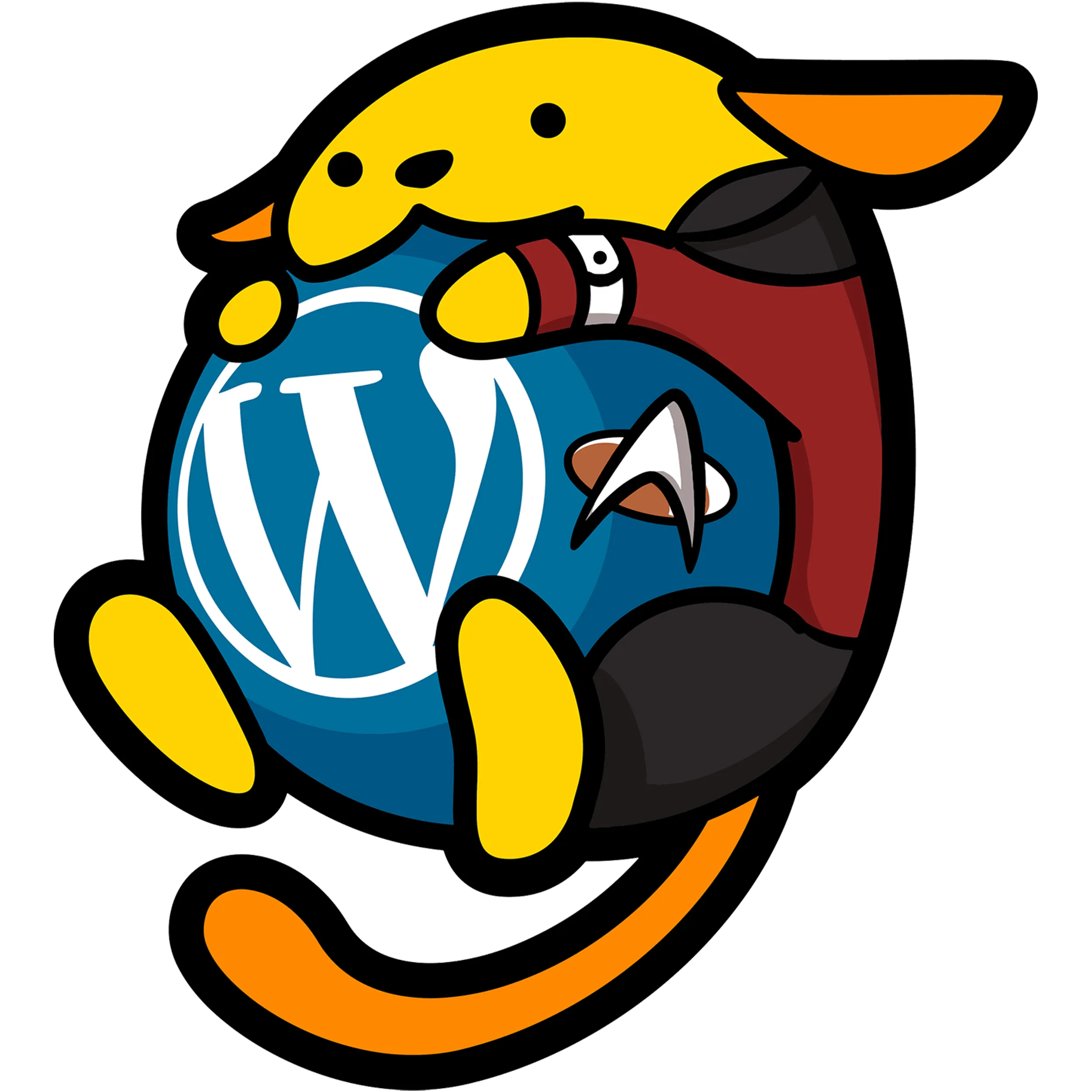 A large Captain Wapuu character holding a WordPress shield