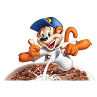 Coco the Monkey with a bowl of chocolate cereal