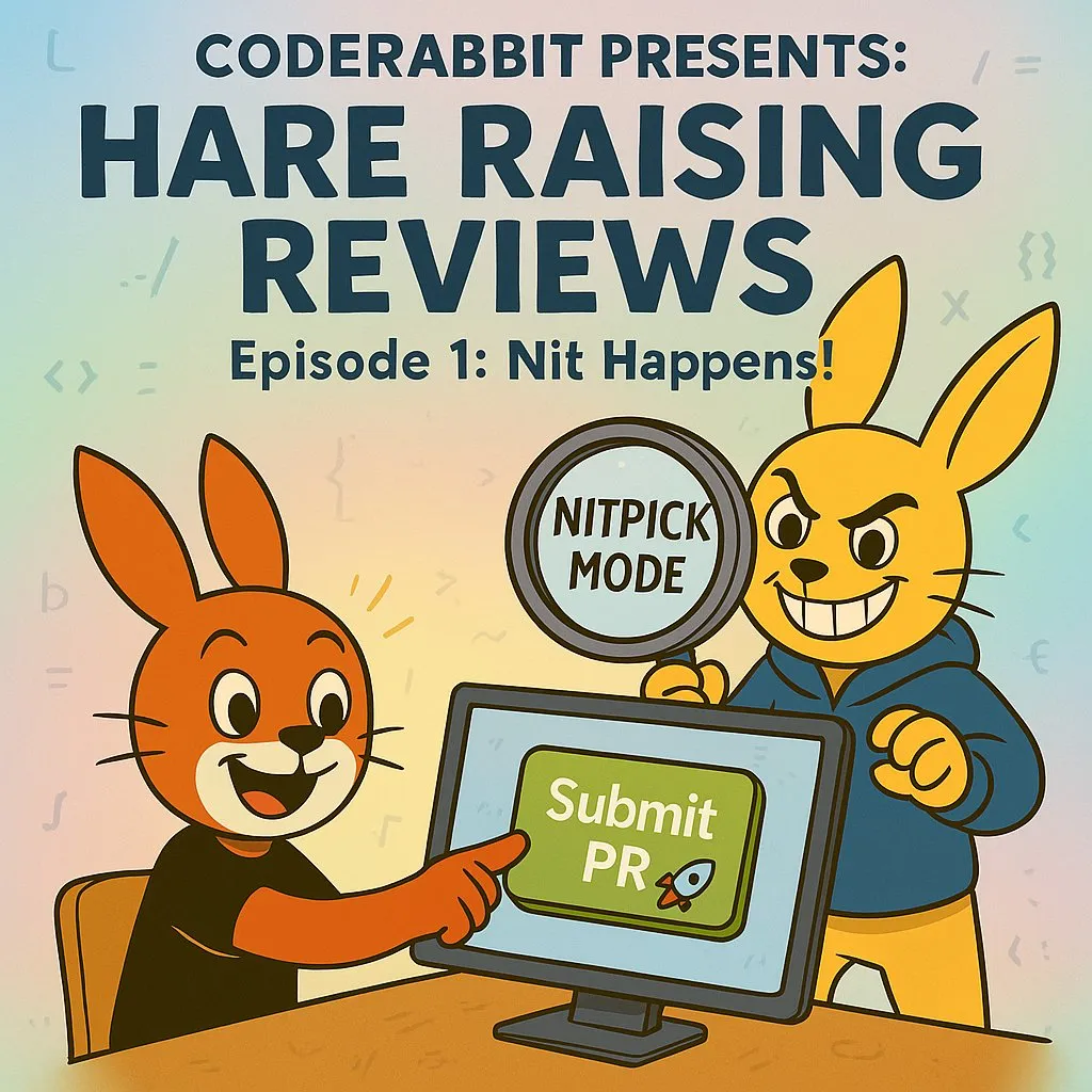 Two large CodeRabbit rabbit characters reviewing a pull request together