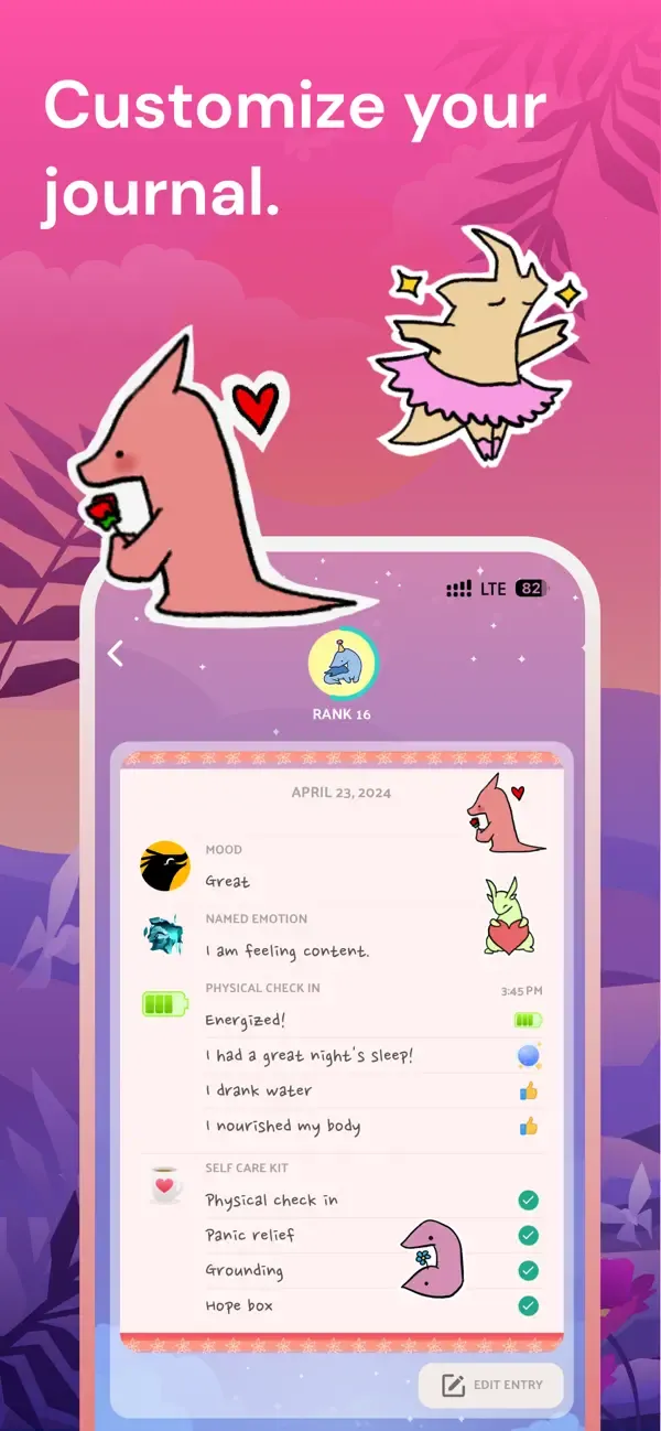 Large playful Voidpet creature stickers decorating a journal entry
