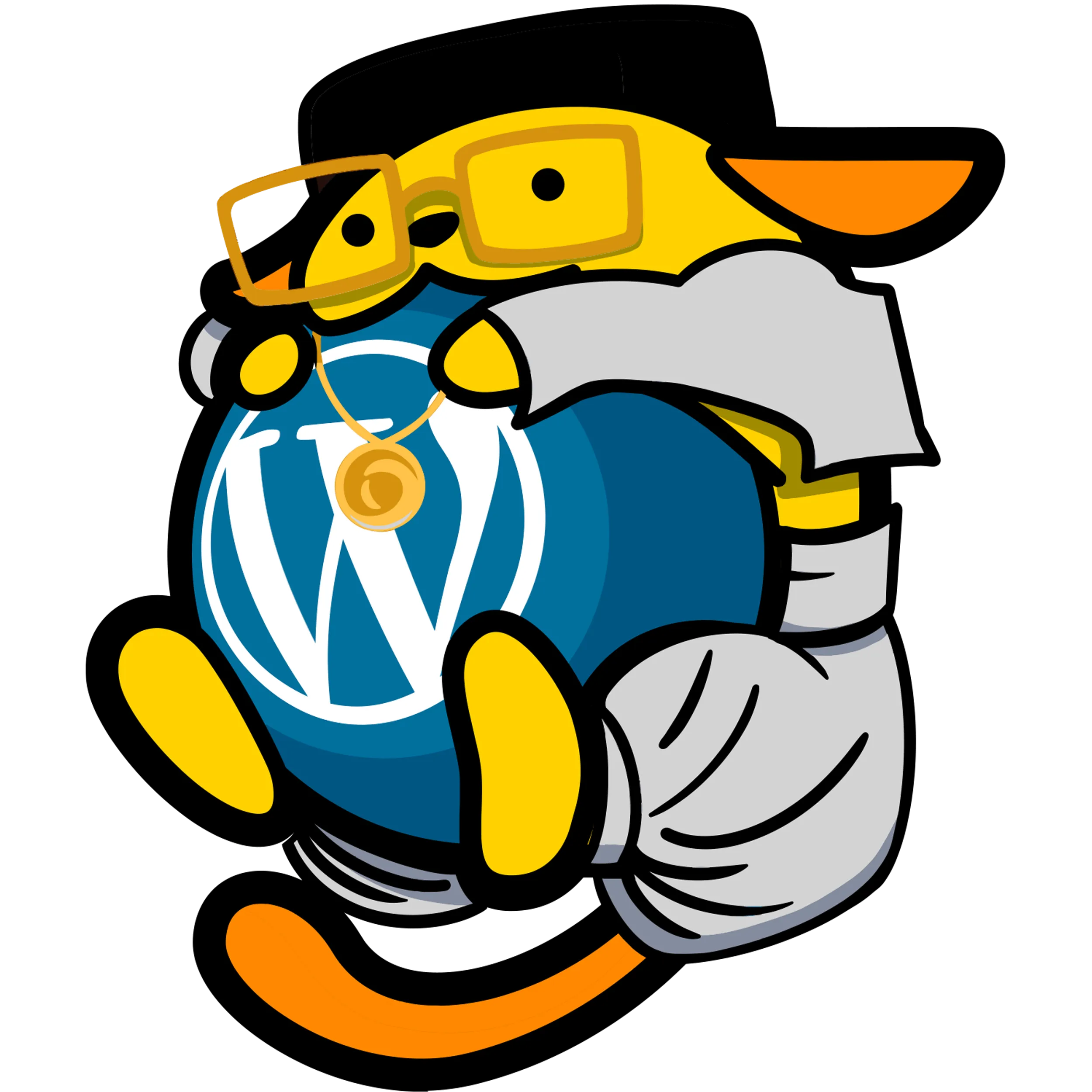 A large costumed MC Wapuu character with glasses and cape