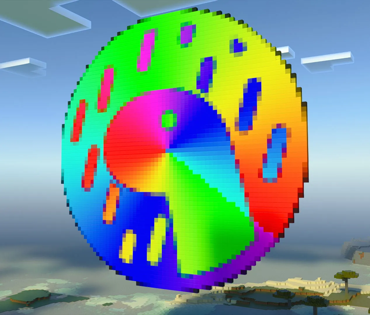 A large Deno dinosaur built inside Minecraft