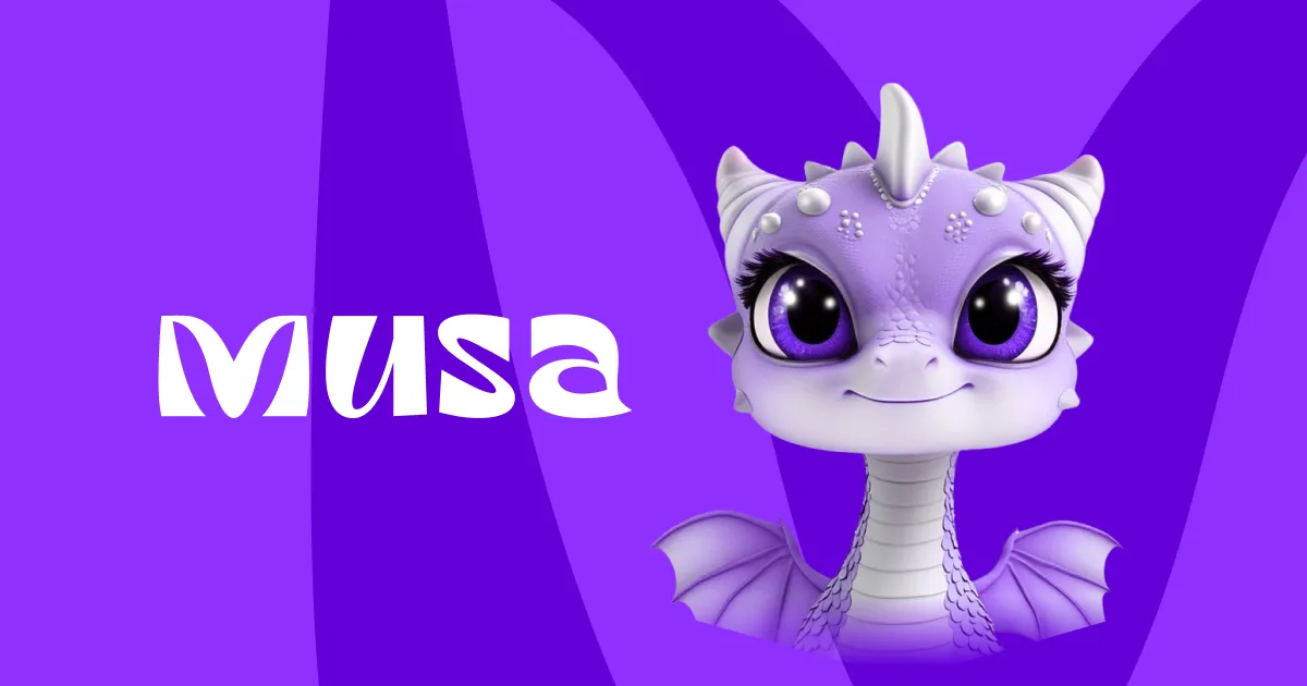 Mussy, Musa's large-eyed purple dragon mascot