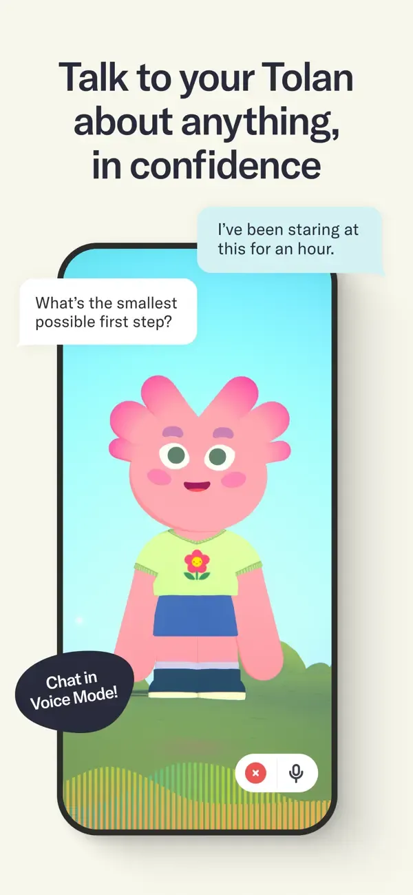 A large pink Tolan alien speaking in the companion interface