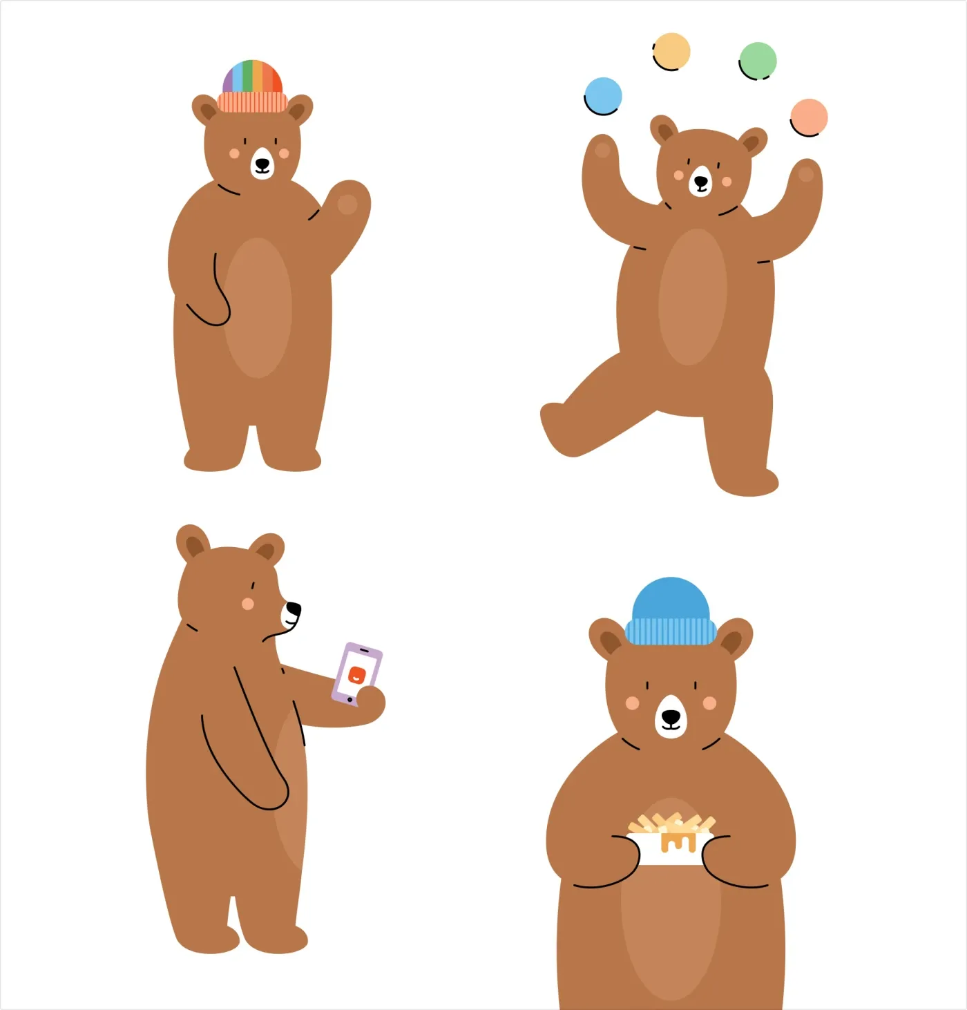 Popabear in four poses from Poparide's 2025 character system