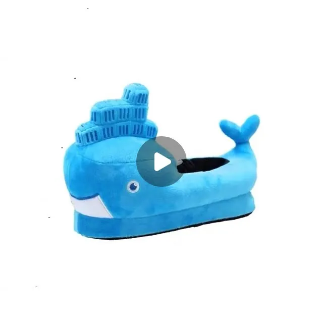 A plush slipper shaped like Docker's Moby Dock whale