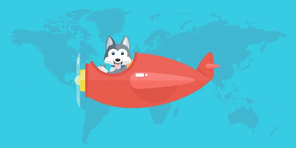 Taco flying a red airplane around an illustrated world map