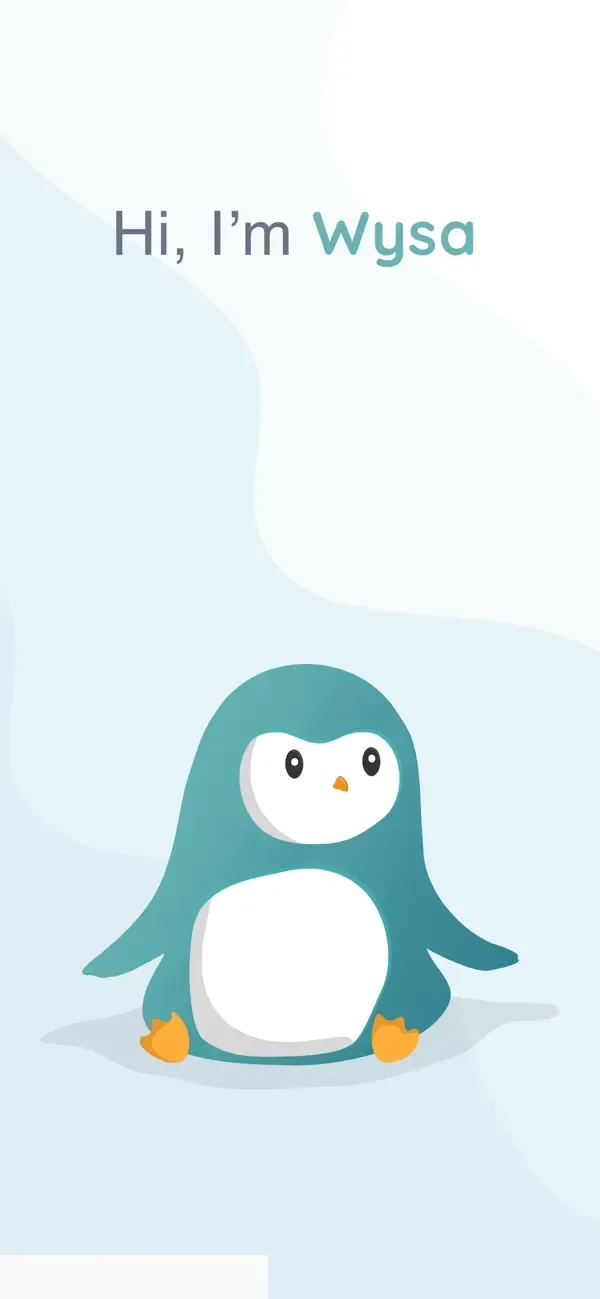 A large Wysa penguin introducing the wellbeing app