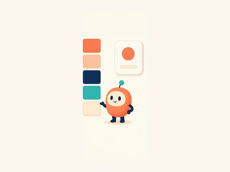 An orange app mascot beside coordinated brand colors and a matching app tile
